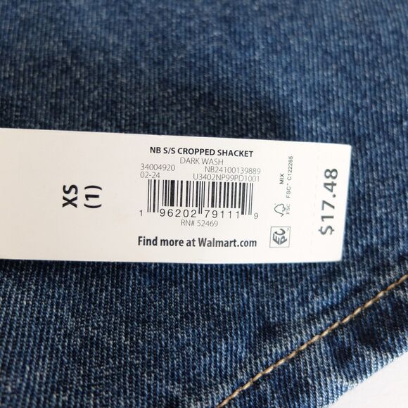 No Boundaries Juniors Distressed Dark Wash Short Sleeve Cropped Shacket Size XS - Picture 5 of 7